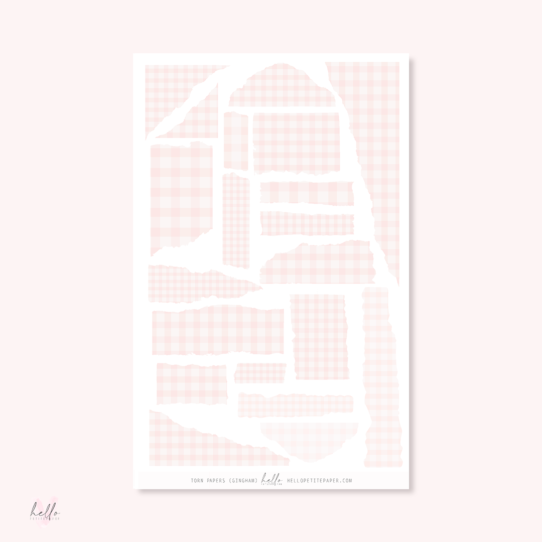 Torn papers - Journaling stickers (PASTEL Gingham)