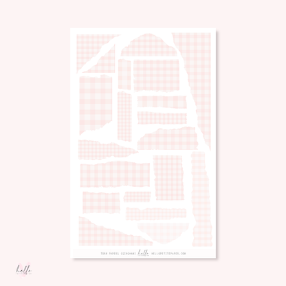 Torn papers - Journaling stickers (PASTEL Gingham)