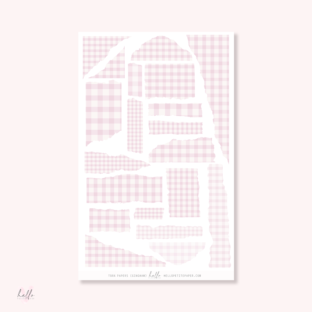 Torn papers - Journaling stickers (PASTEL Gingham)