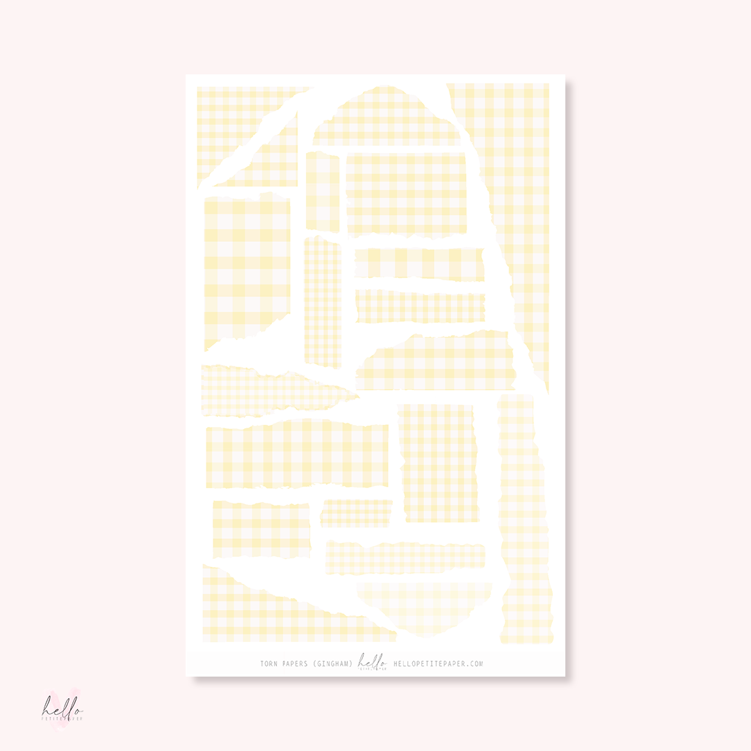 Torn papers - Journaling stickers (PASTEL Gingham)