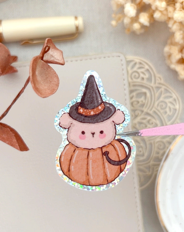 Vinyl Sticker - Halloween Bear (Holo glitter).