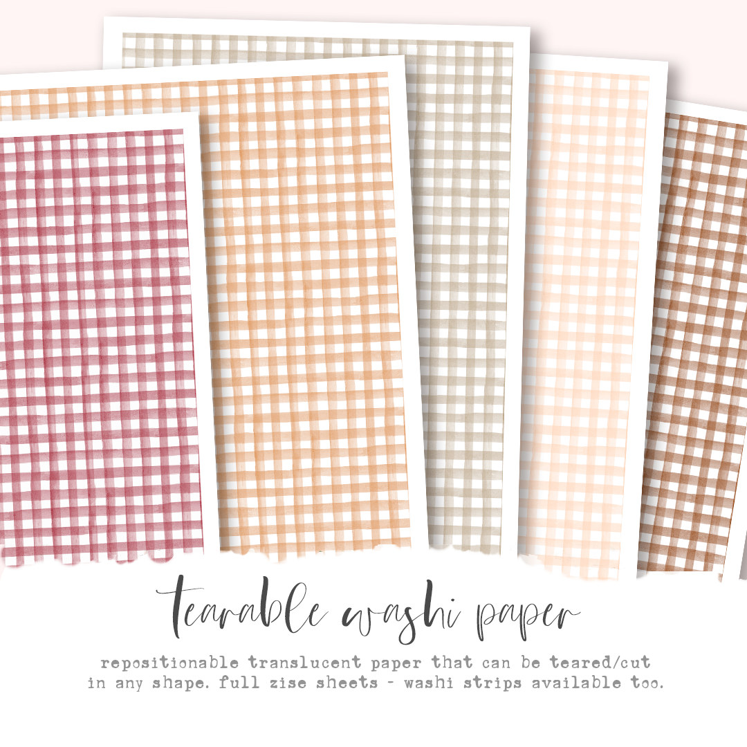 Washi paper - WARM Gingham collection | tearable washi sheet (select your design)