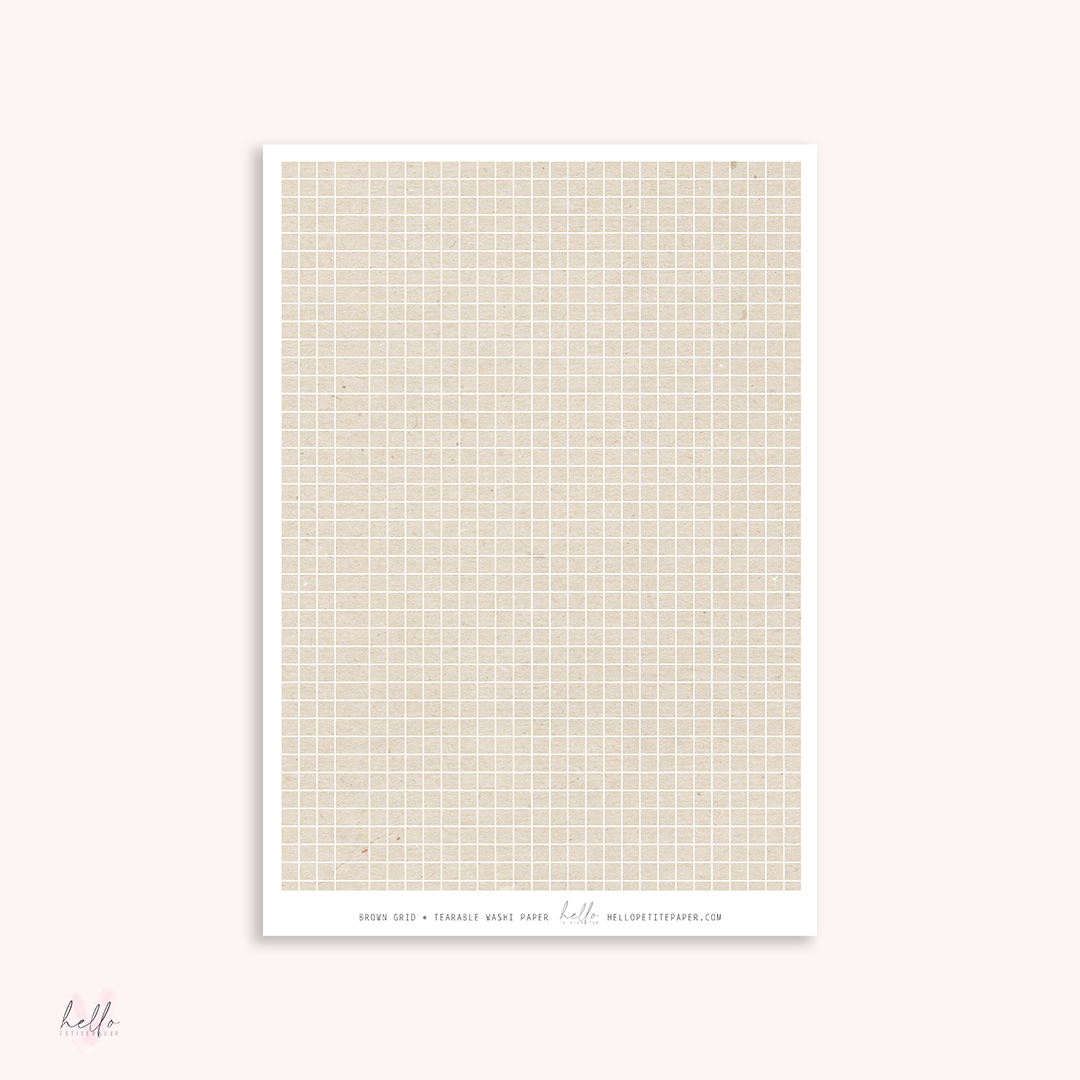 Washi paper - Brown Grid | tearable washi sheet – Hello Petite Paper ...