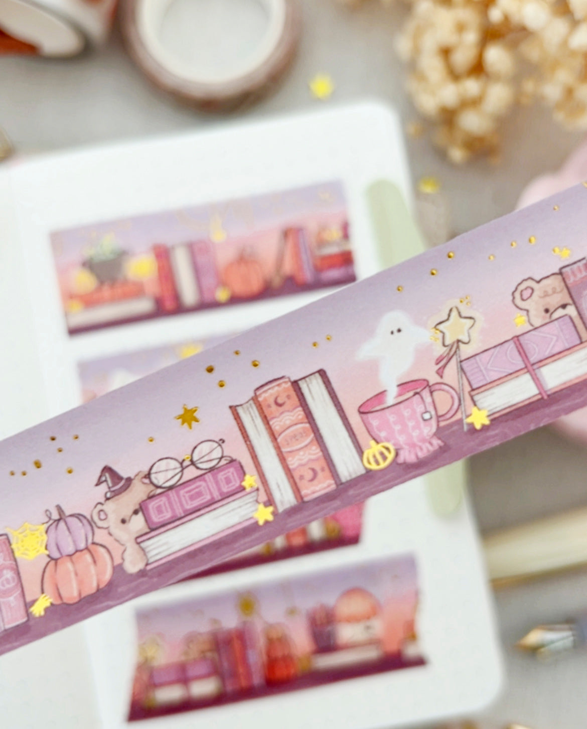 Haunted Library - Gold Foiled washi tape (25mm).