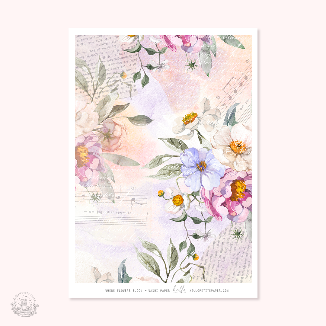 ﻿Where Flowers Bloom  | tearable washi sheet (1 sheet)