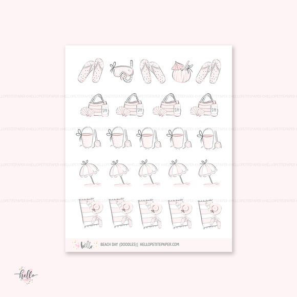 Doodle icons (BEACH) - planner stickers