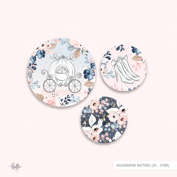 Button Pins SET - Cinderella (3 holographic button pins)