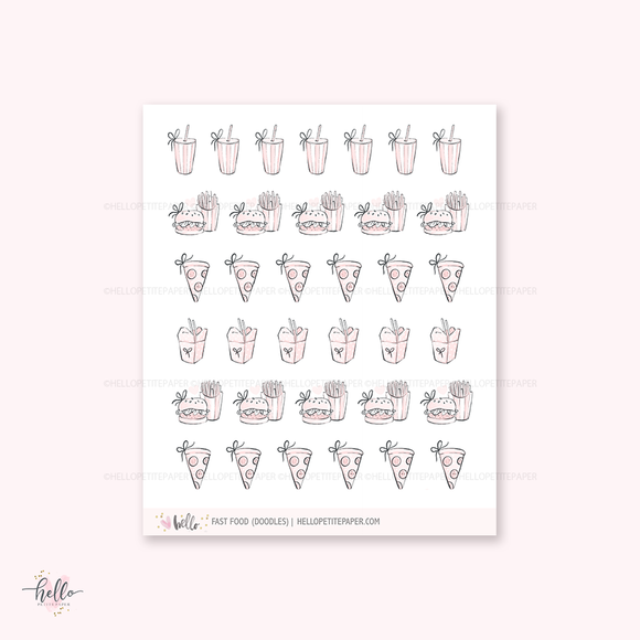 Doodle icons (FAST FOOD) - planner stickers