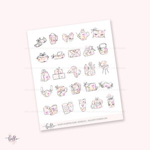 Doodle icons (bloom) - planner stickers