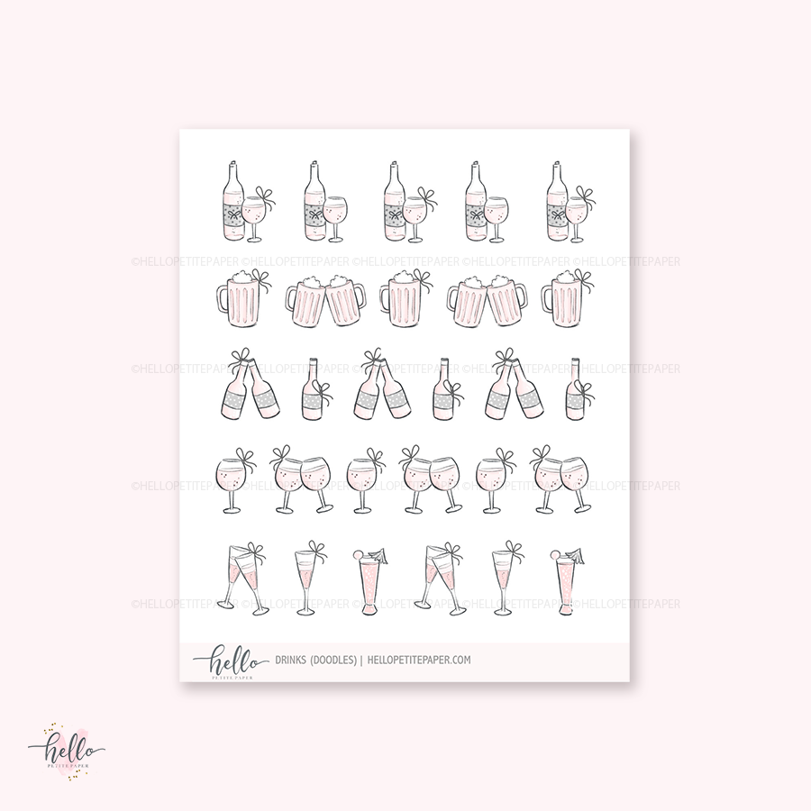 Doodle icons (DRINKS) - planner stickers