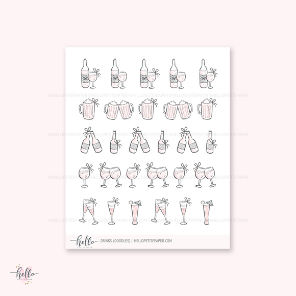 Doodle icons (DRINKS) - planner stickers