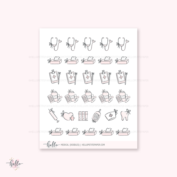 Doodle icons (MEDICAL) - planner stickers