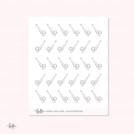 Doodle Icons (BASEBALL) | hand-drawn planner stickers