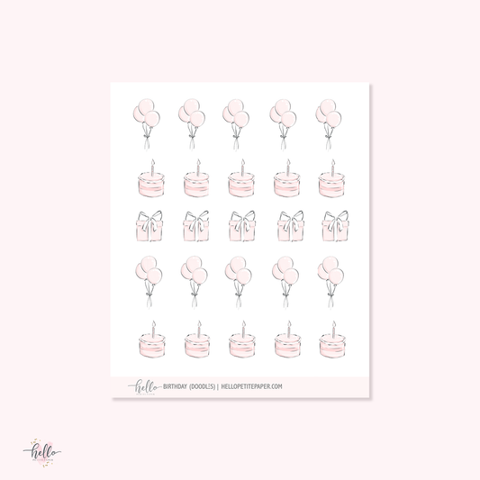 Doodle icons (BIRTHDAY) - planner stickers