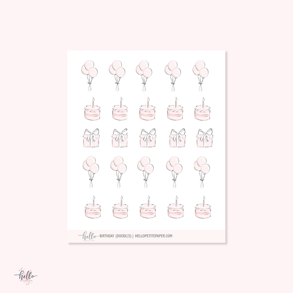 Doodle icons (BIRTHDAY) - planner stickers