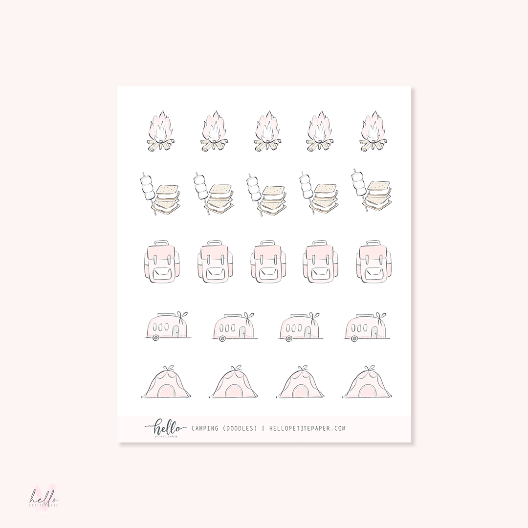 Doodle icons (CAMPING) - planner stickers