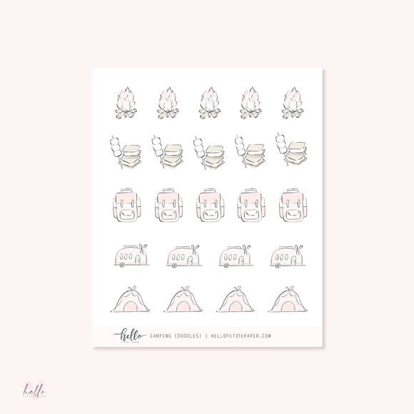 Doodle icons (CAMPING) - planner stickers