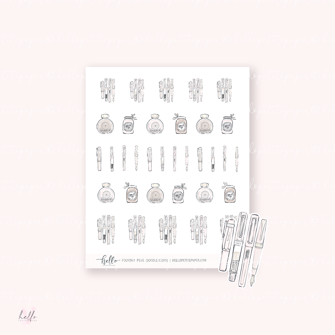 Doodle Icons (FOUNTAIN PENS) | hand-drawn planner stickers