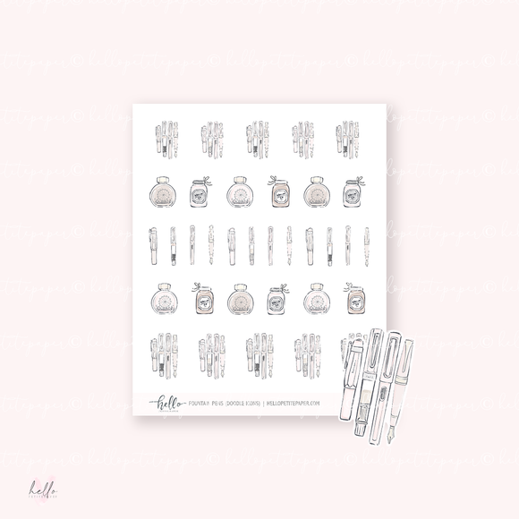 Doodle Icons (FOUNTAIN PENS) | hand-drawn planner stickers