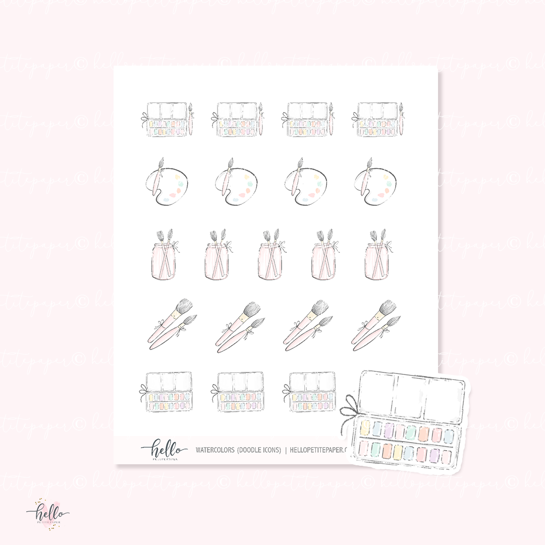 Doodle Icons (WATERCOLOR) | hand-drawn planner stickers