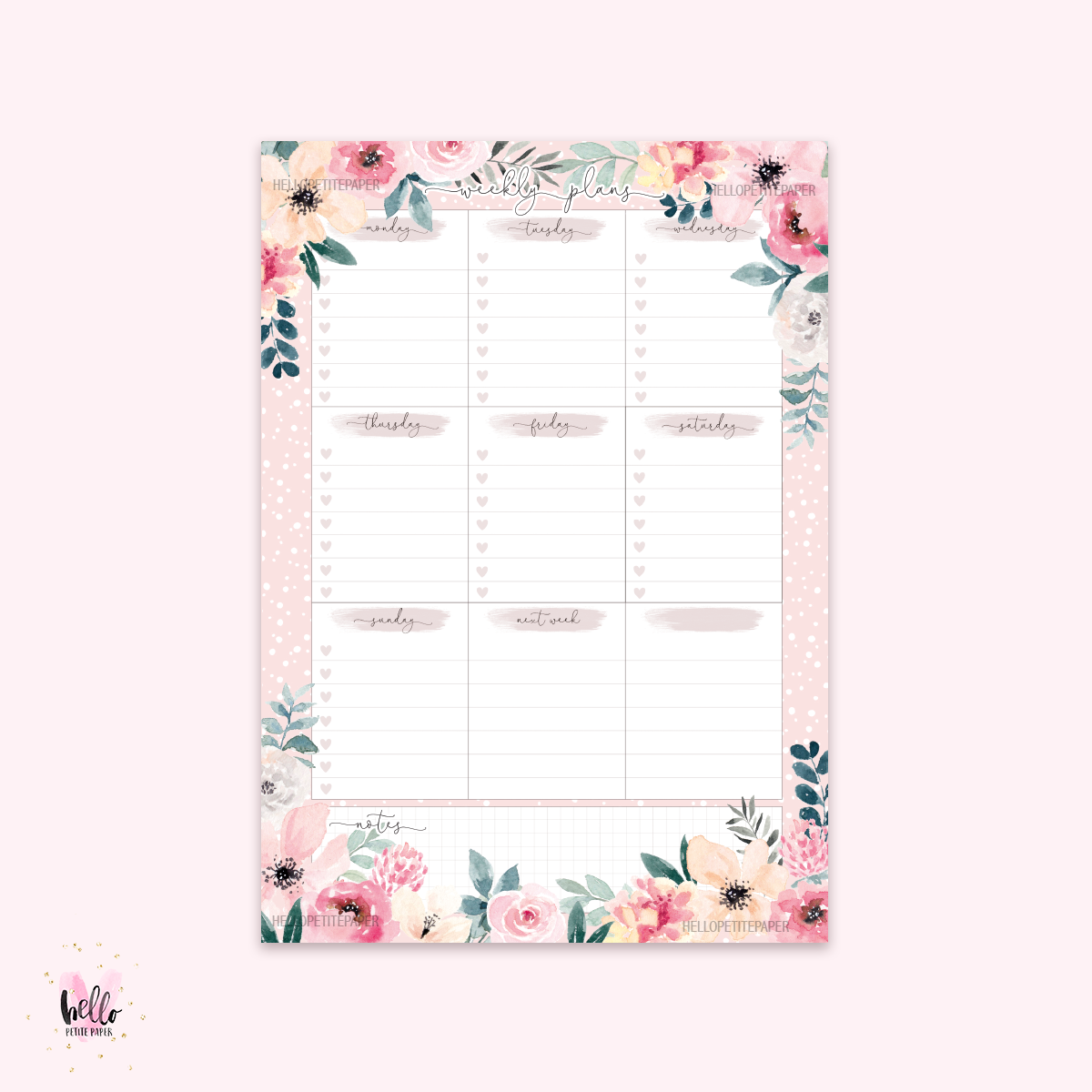 A5 Weekly Notepad - Flower Market -  desk planner/ agenda