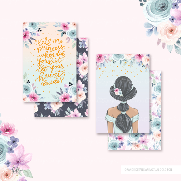 Jasmine -  2 foiled Journaling cards | double sided dashboards