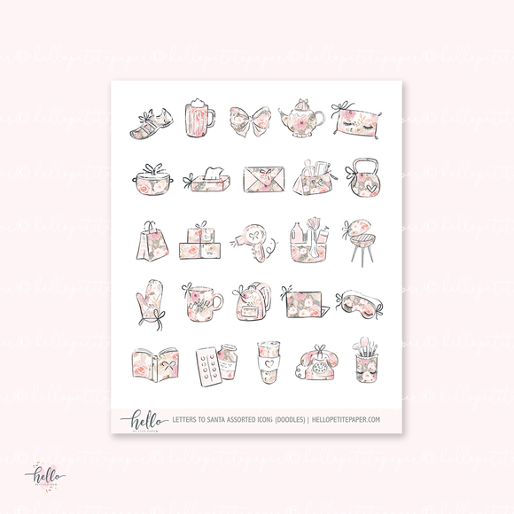 Doodle icons (LETTERS TO SANTA) - planner stickers
