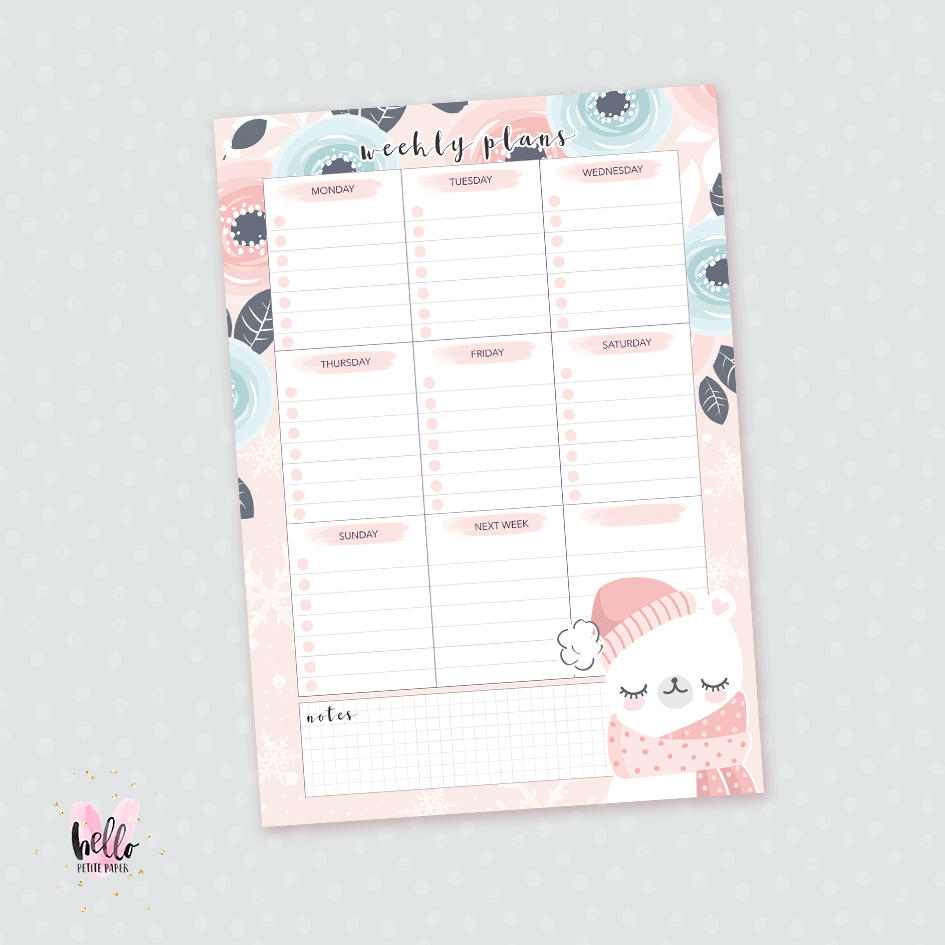 A5 Weekly Notepad - Winter Bear - desk planner/ agenda