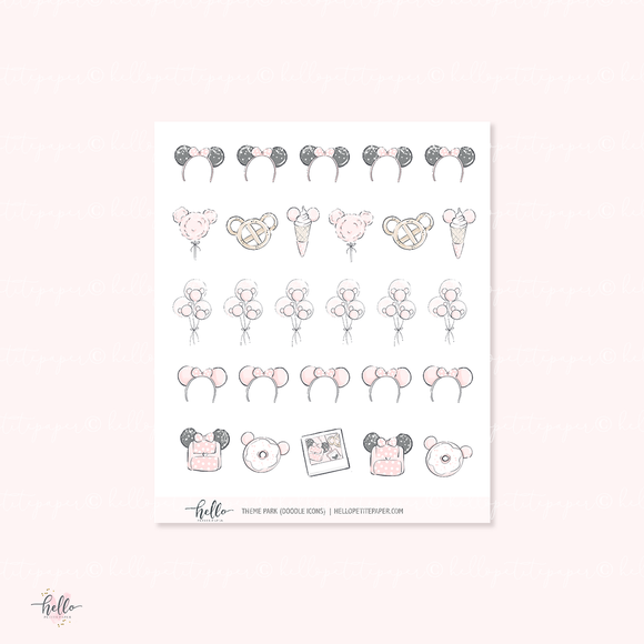 Doodle Icons (THEME PARK) | hand-drawn planner stickers