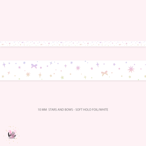 10mm holo foil washi - stars and bows on white